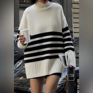 Commense Miss Paris Mock Neck Stripe Sweater